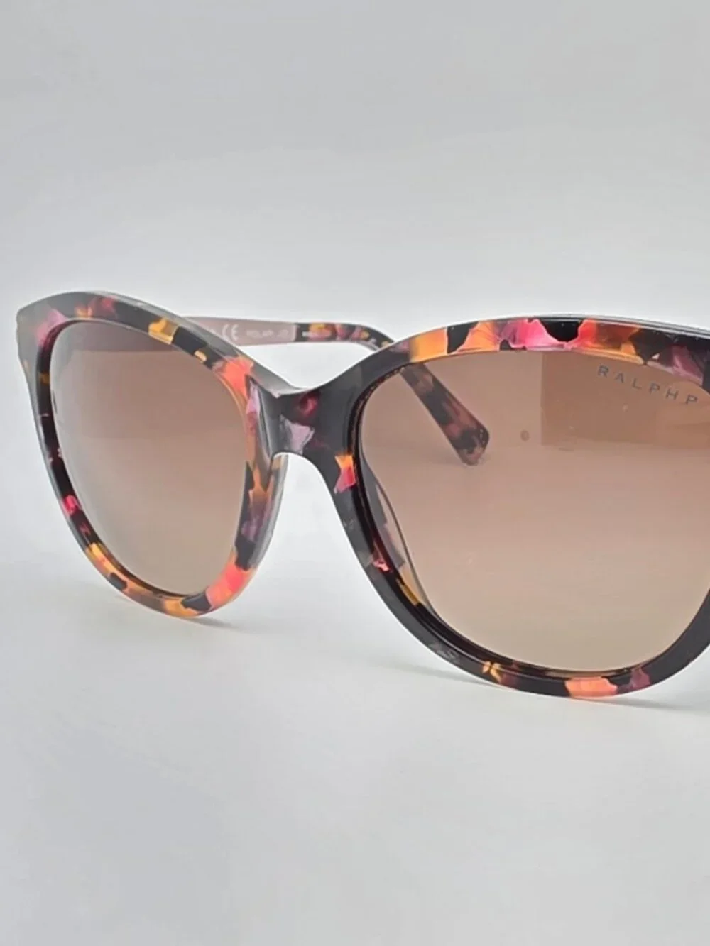 Ralph Lauren RA5201 1457T5 Pink Marble Frame Polarized Brown Cat Eye Sunglasses